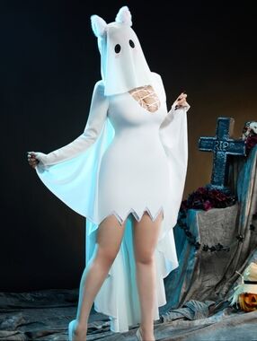 White Ghost Costume Dress with Hooded Ears